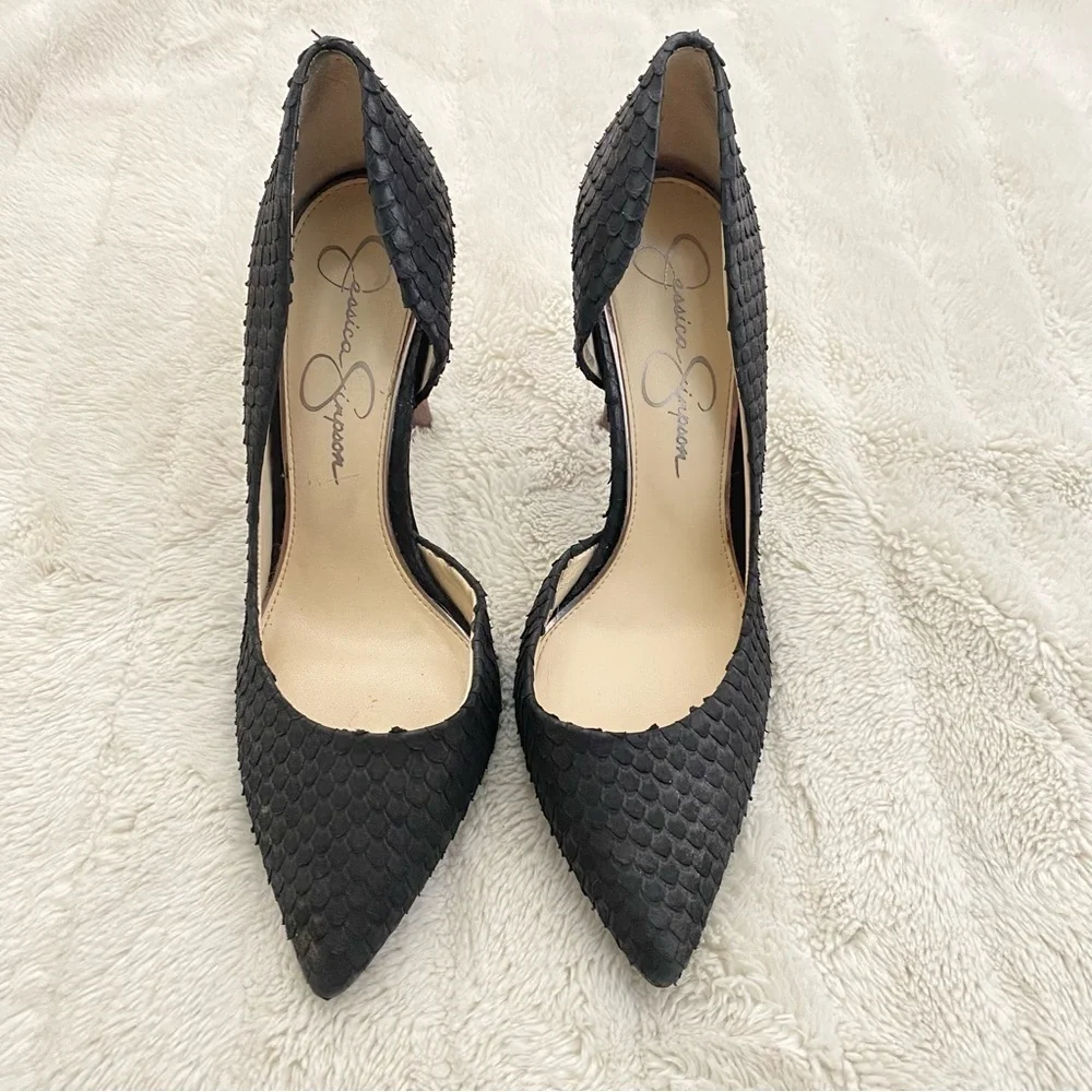 Jessica Simpson Pheona Pump Black Leather Pointed Toe Stiletto Heels Size 9